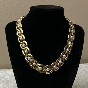 Napier Signed Vintage Gold Tone and Faux Pearl Statement Necklace